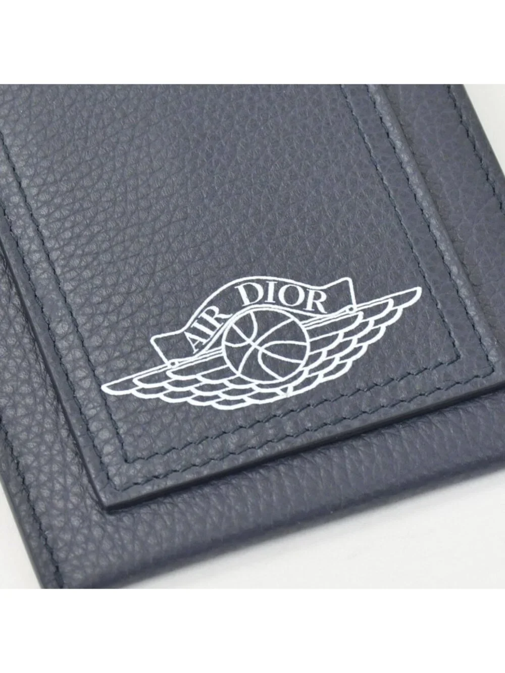 Dior Air Card Case Logo Strap Leather Navy Silver
